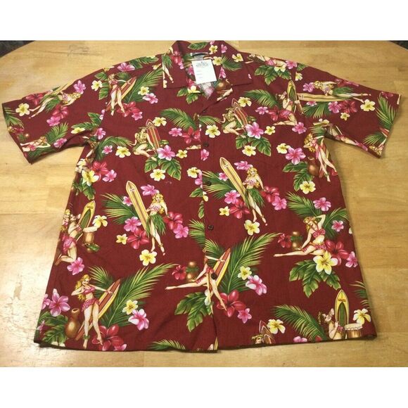 Other - Aloha Republic Hawaiian Button Up Hula Girl Shirt Made In USA XL Short Sleeve
